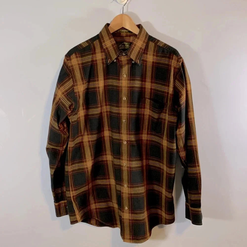 ORVIS signature collection large plaid wool cotton button up red black yellow